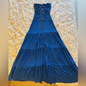 Sky Blue Ruched Tiered Strapless Dress